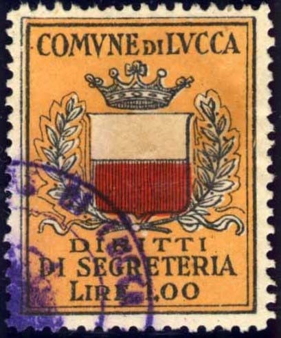 Marca da Bollo del Comune di LUCCA su Carta Bianca di dimensioni 24 x 30 mm