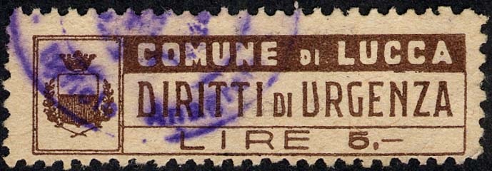 Marca da Bollo del Comune di LUCCA su Carta Bianca di dimensioni 42,5 x 11,5 mm