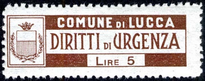 Marca da Bollo del Comune di LUCCA su Carta Bianca di dimensioni 44,5 x 12 mm
