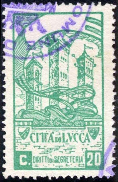 Marca da Bollo del Comune di LUCCA su Carta Bianca di dimensioni 21,5 x 37,5 mm