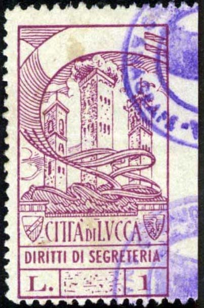 Marca da Bollo del Comune di LUCCA su Carta Bianca di dimensioni 20 x 37 mm