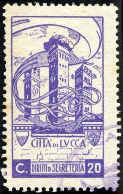 Marca da Bollo del Comune di LUCCA su Carta Bianca di dimensioni 20 x 37 mm