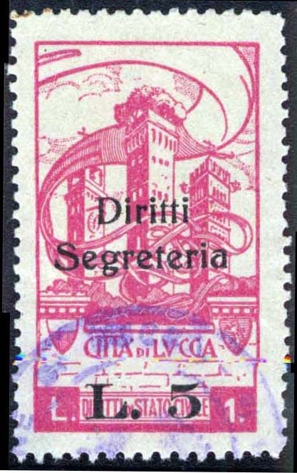 Marca da Bollo del Comune di LUCCA su Carta Bianca di dimensioni 22 x 38 mm