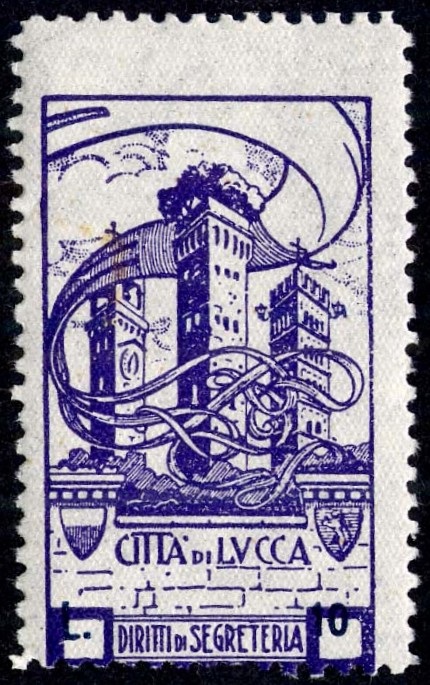 Marca da Bollo del Comune di LUCCA su Carta Bianca di dimensioni 21,5 x 38 mm