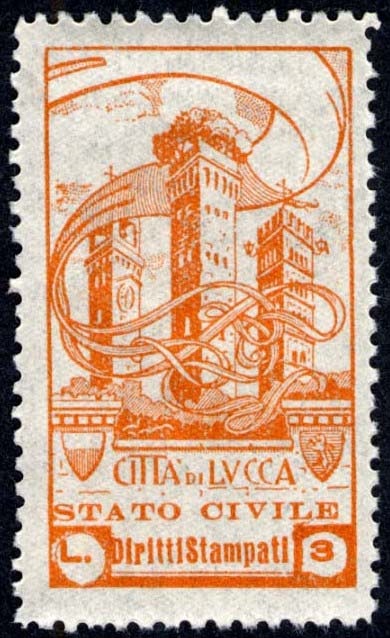 Marca da Bollo del Comune di LUCCA su Carta Bianca Sottile di dimensioni 21,5 x 37,5 mm