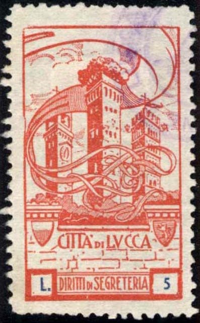 Marca da Bollo del Comune di LUCCA su Carta Bianca Sottile di dimensioni 21,5 x 38 mm
