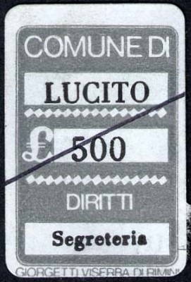 Marca da Bollo del Comune di LUCITO su Carta Bianca di dimensioni 18 x 26 mm