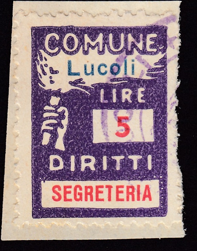 Marca da Bollo del Comune di LUCOLI su Carta Bianca di dimensioni 18,5 x 26 mm