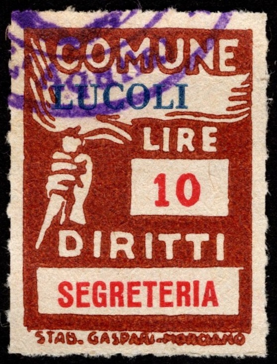 Marca da Bollo del Comune di LUCOLI su Carta Bianca di dimensioni 18,5 x 26 mm