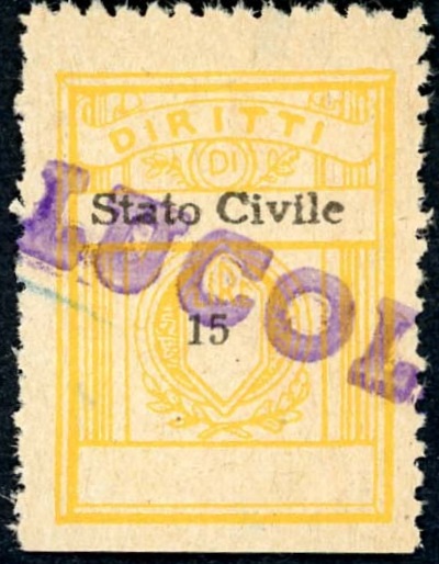 Marca da Bollo del Comune di LUCOLI su Carta Bianca di dimensioni 21,5 x 28,5 mm