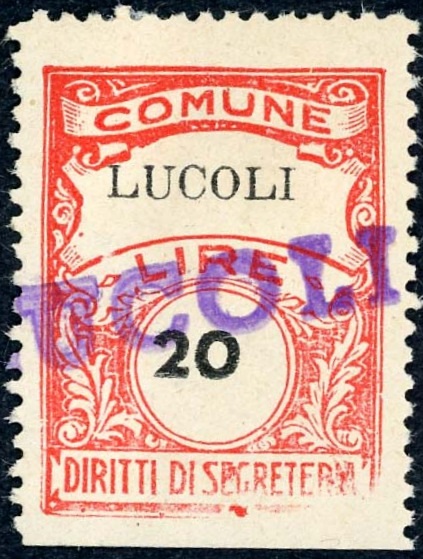 Marca da Bollo del Comune di LUCOLI su Carta Bianca di dimensioni 21,5 x 28,5 mm