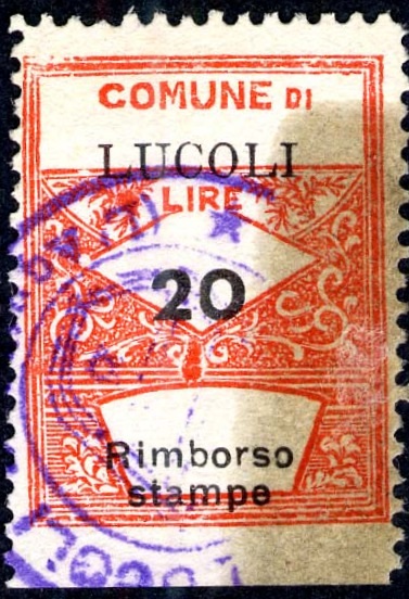 Marca da Bollo del Comune di LUCOLI su Carta Bianca di dimensioni 22 x 29 mm