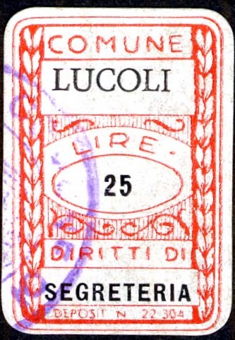 Marca da Bollo del Comune di LUCOLI su Carta Bianca di dimensioni 20 x 30 mm