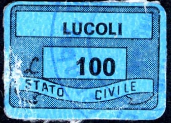 Marca da Bollo del Comune di LUCOLI su Carta Colorata di dimensioni 19 x 14 mm