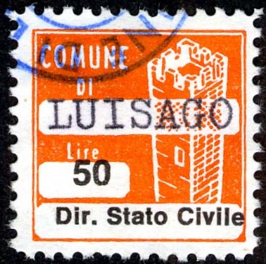 Marca da Bollo del Comune di LUISAGO su Carta Bianca di dimensioni 20 x 20 mm