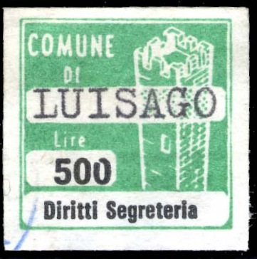 Marca da Bollo del Comune di LUISAGO su Carta Bianca di dimensioni 20 x 20 mm