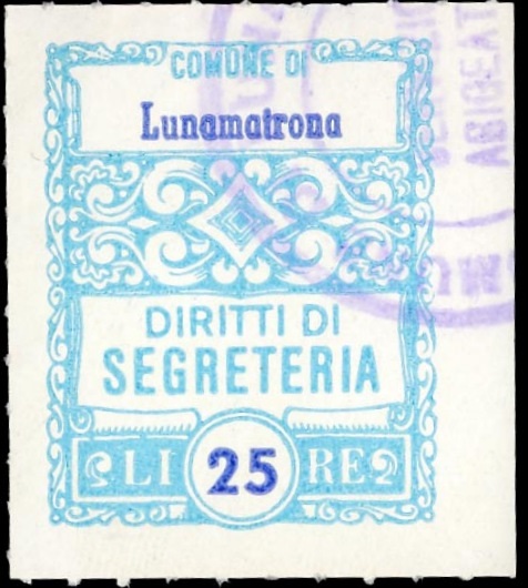 Marca da Bollo del Comune di LUNAMATRONA su Carta Bianca Sottile di dimensioni 20 x 25 mm