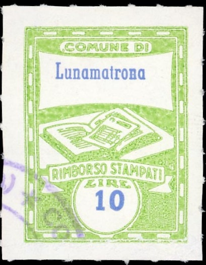 Marca da Bollo del Comune di LUNAMATRONA su Carta Bianca di dimensioni 22 x 28,5 mm