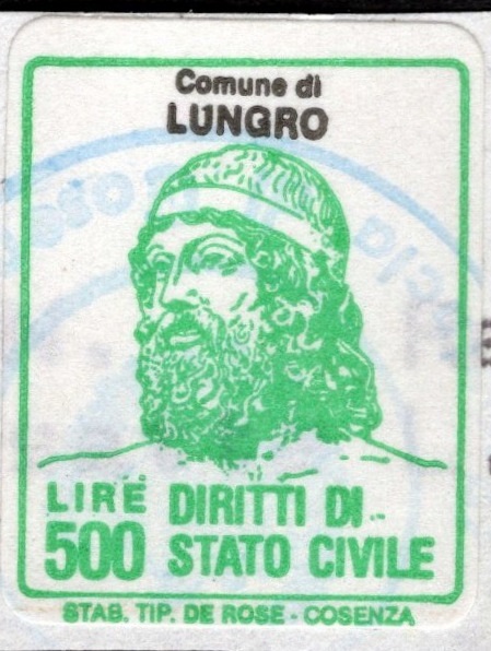 Marca da Bollo del Comune di LUNGRO su Carta Bianca Sottile di dimensioni 20 x 28 mm