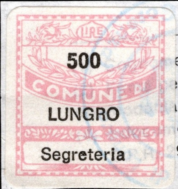 Marca da Bollo del Comune di LUNGRO su Carta Bianca Sottile di dimensioni 20 x 20 mm