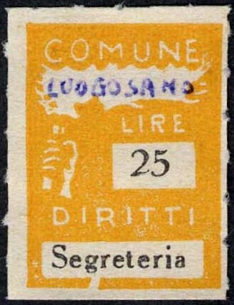 Marca da Bollo del Comune di LUOGOSANO su Carta Bianca Sottile di dimensioni 18,5 x 26 mm