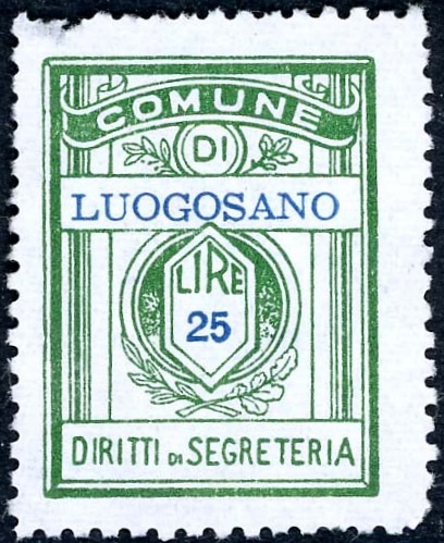 Marca da Bollo del Comune di LUOGOSANO su Carta Bianca di dimensioni 21,5 x 28,5 mm