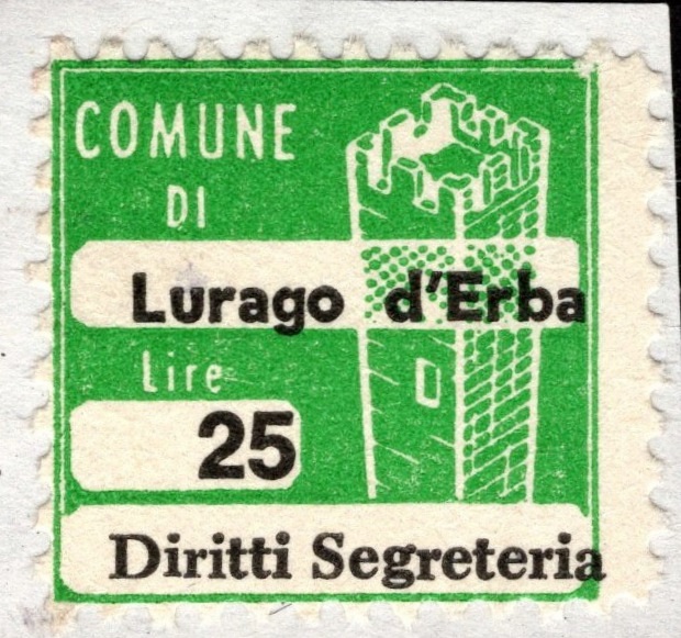Marca da Bollo del Comune di LURAGO D´ERBA su Carta Bianca Sottile di dimensioni 20 x 20 mm