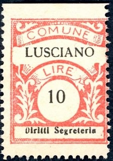 Marca da Bollo del Comune di LUSCIANO su Carta Bianca di dimensioni 22,5 x 29 mm