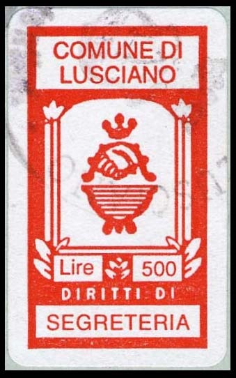 Marca da Bollo del Comune di LUSCIANO su Carta Bianca di dimensioni 18 x 32 mm