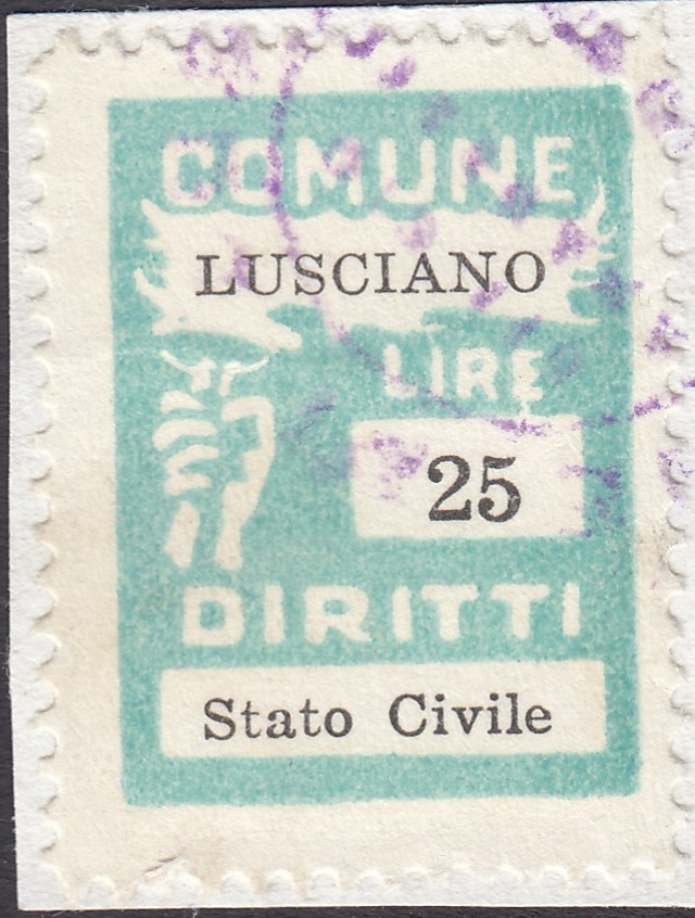 Marca da Bollo del Comune di LUSCIANO su Carta Bianca di dimensioni 20 x 28,5 mm