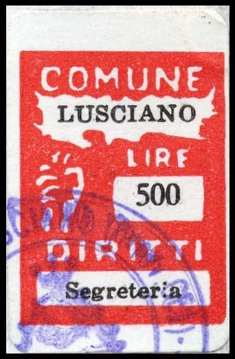 Marca da Bollo del Comune di LUSCIANO su Carta Bianca di dimensioni 13 x 17,5 mm