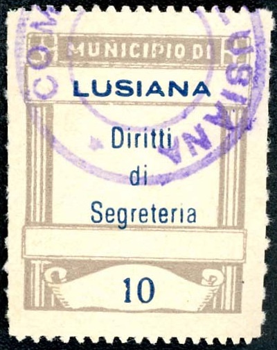 Marca da Bollo del Comune di LUSIANA su Carta Bianca di dimensioni 25 x 30,5 mm