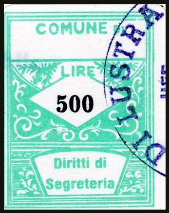 Marca da Bollo del Comune di LUSTRA su Carta Bianca di dimensioni 21,5 x 28 mm