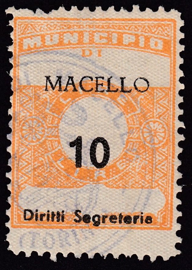 Marca da Bollo del Comune di MACELLO su Carta Bianca di dimensioni 22 x 28 mm