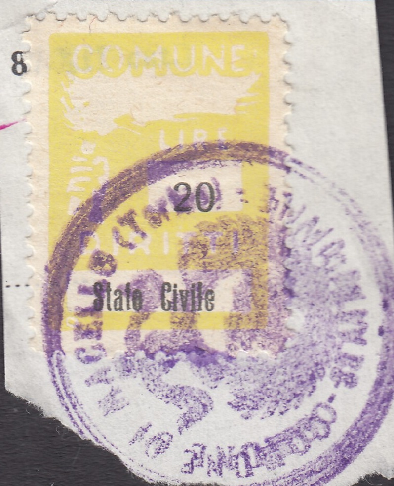 Marca da Bollo del Comune di MACELLO su Carta Bianca di dimensioni 19 x 26 mm