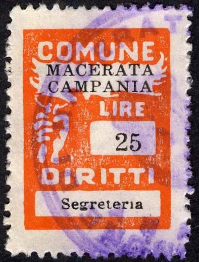 Marca da Bollo del Comune di MACERATA CAMPANIA su Carta Bianca di dimensioni 20 x 27,5 mm