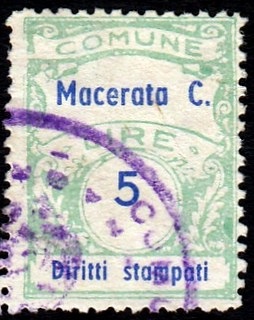 Marca da Bollo del Comune di MACERATA CAMPANIA su Carta Bianca di dimensioni 21,5 x 29 mm