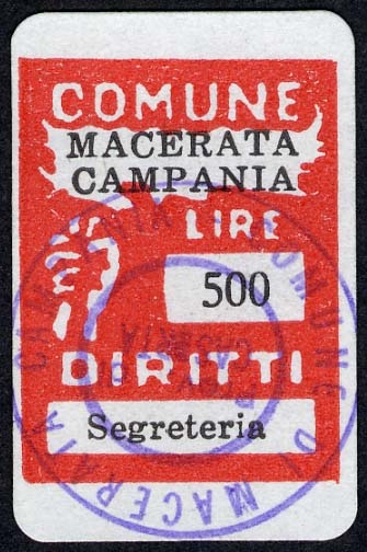 Marca da Bollo del Comune di MACERATA CAMPANIA su Carta Bianca di dimensioni 13 x 17,5 mm