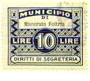Marca da Bollo del Comune di MACERATA FELTRIA su Carta Bianca di dimensioni 34 x 26,5 mm