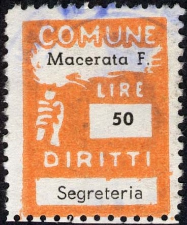 Marca da Bollo del Comune di MACERATA FELTRIA su Carta Bianca di dimensioni 19,5 x 26,5 mm