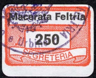 Marca da Bollo del Comune di MACERATA FELTRIA su Carta Bianca di dimensioni 19 x 13 mm
