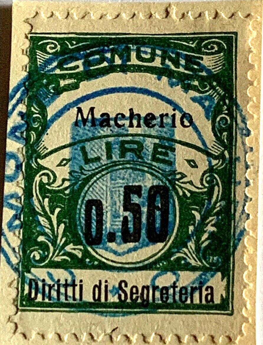 Marca da Bollo del Comune di MACHERIO su Carta Bianca di dimensioni 22 X 33 mm