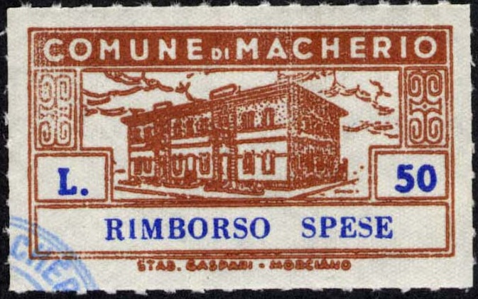 Marca da Bollo del Comune di MACHERIO su Carta Bianca Sittile di dimensioni 42,5 x 24 mm