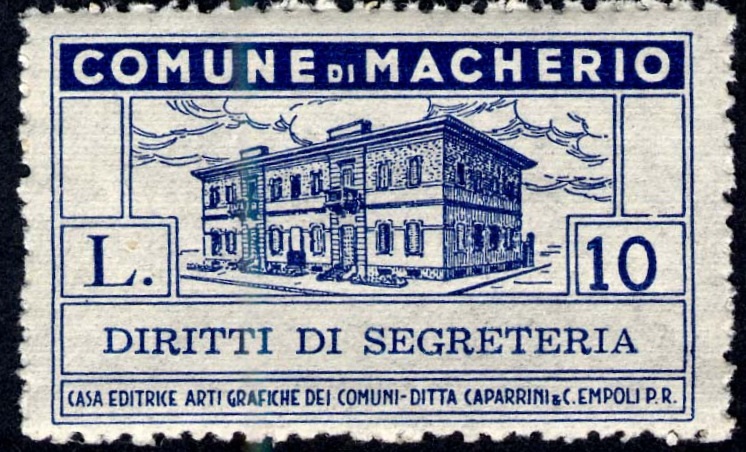 Marca da Bollo del Comune di MACHERIO su Carta Bianca Sittile di dimensioni 42,5 x 25,5 mm