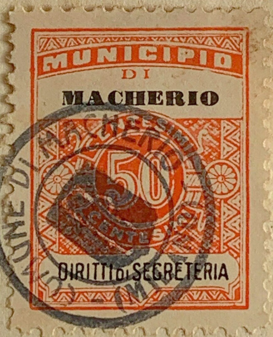 Marca da Bollo del Comune di MACHERIO su Carta Bianca di dimensioni 22 X 33 mm