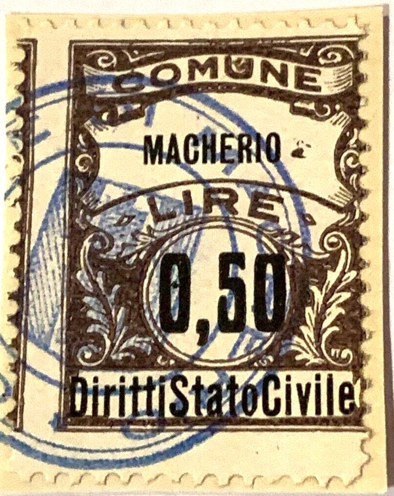 Marca da Bollo del Comune di MACHERIO su Carta Bianca di dimensioni 22 X 33 mm