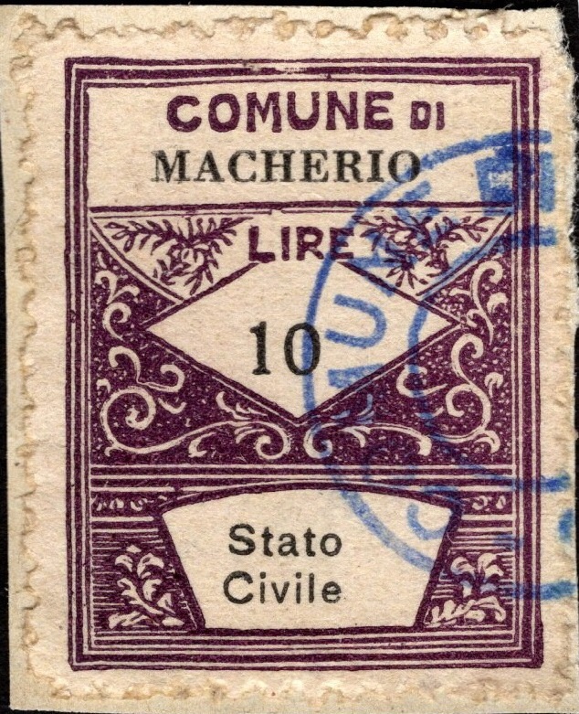Marca da Bollo del Comune di MACHERIO su Carta Bianca di dimensioni 22 X 33 mm