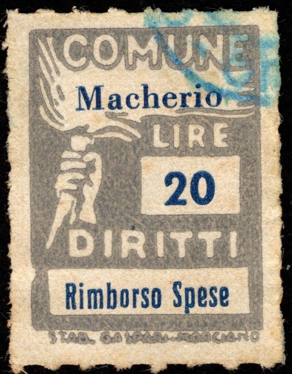 Marca da Bollo del Comune di MACHERIO su Carta Bianca di dimensioni 18 x 26 mm