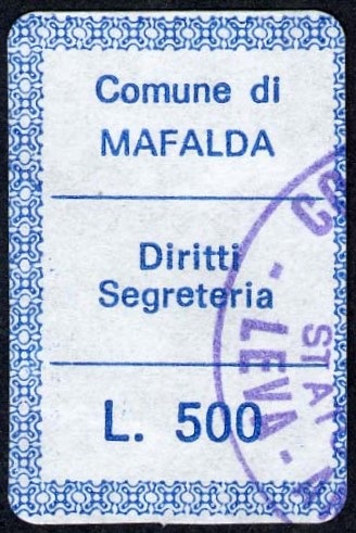 Marca da Bollo del Comune di MAFALDA su Carta Bianca di dimensioni 21 x 31 mm