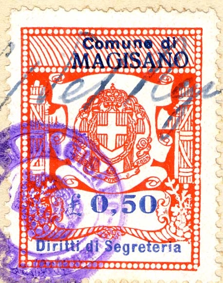 Marca da Bollo del Comune di MAGISANO su Carta Bianca di dimensioni 20 x 27 mm